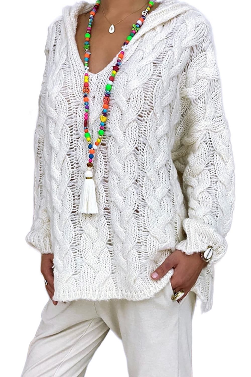 Winter Rivière — Cable-Knit Hooded Sweater, alternate view 7