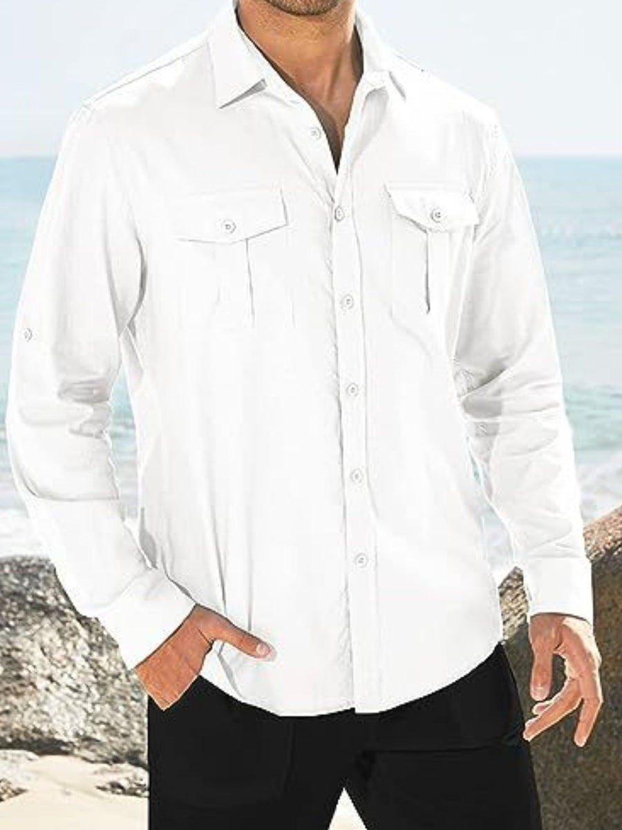 Men's Plus Size Button Down Collared Neck Long Sleeve Shirt - Opulent Empire