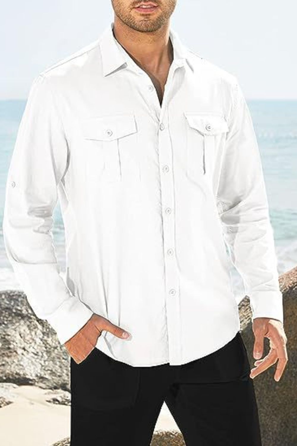 Beaumont — Men's Plus Size Button Down Collared Neck Long Sleeve Shirt, alternate view 6