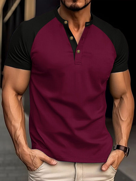 Men's Full Size Waffle-Knit Round Neck Contrast Polo Plus Size - Opulent Empire