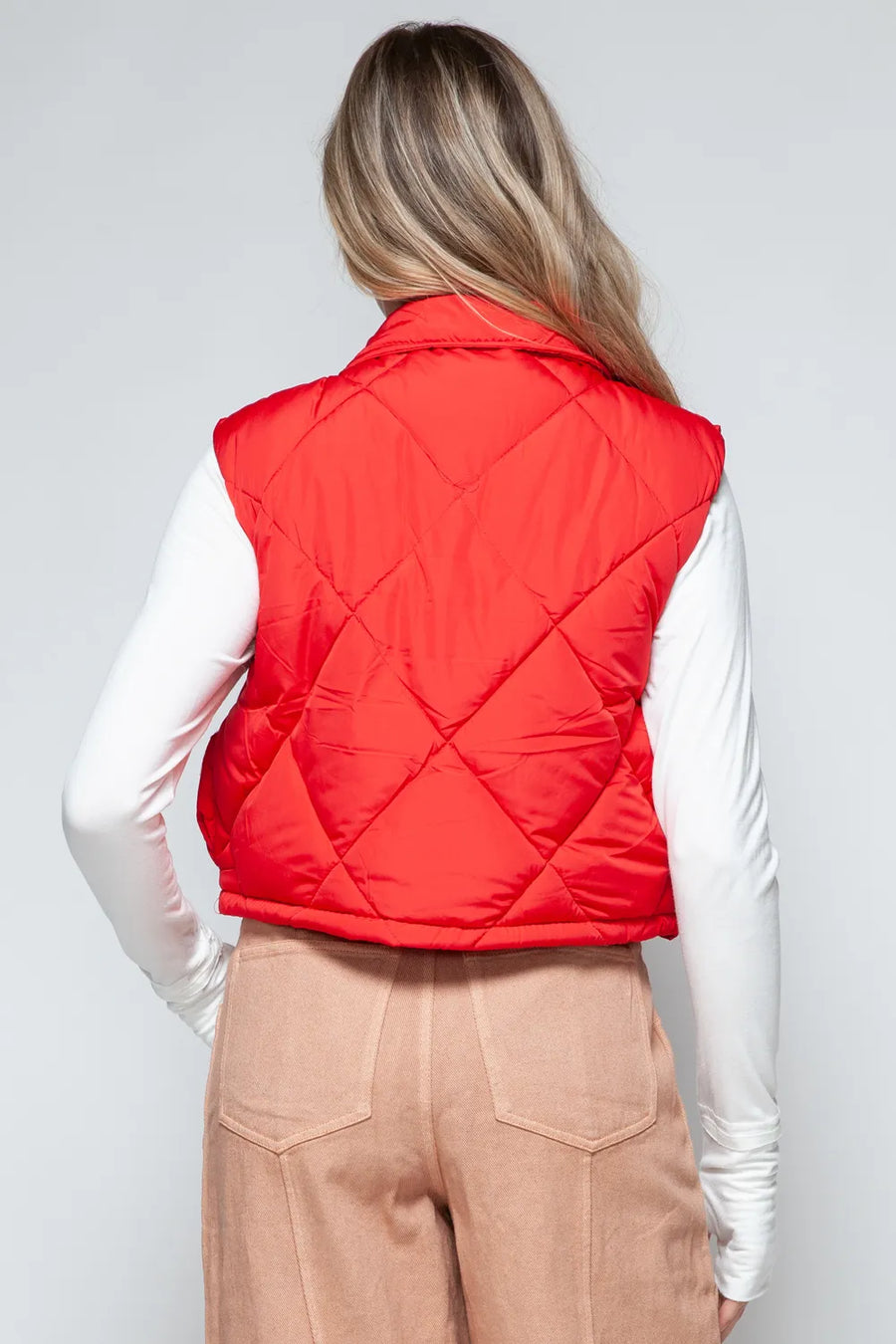 Cove Rosetti — Snobbish Snap Down Quilted Crop Vest Red Coat or Jacket, alternate view 2