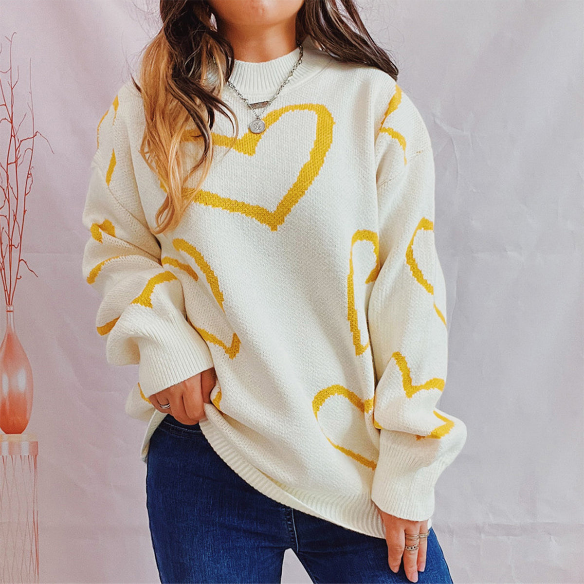 Nova Bellamy — Heart Pattern Long Sleeve Sweater, alternate view 13