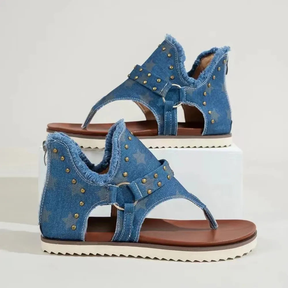 Nova Venturi — Studded Raw Hem Flat Sandals Fashion Footwear, alternate view 3