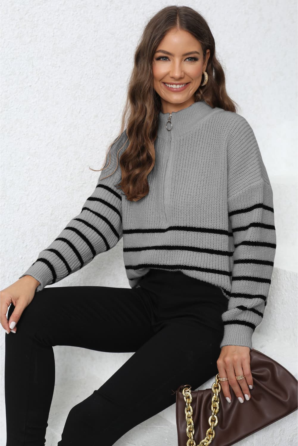 Hollis Rivière — Mock Neck Long Sleeve Zip-Up Sweater, alternate view 11