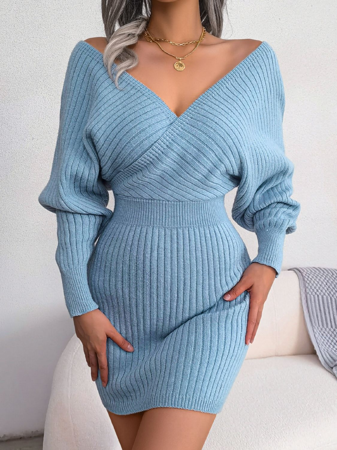 Bellamy Rousseau — Rib-Knit Dolman Sleeve Sweater Dress, alternate view 9