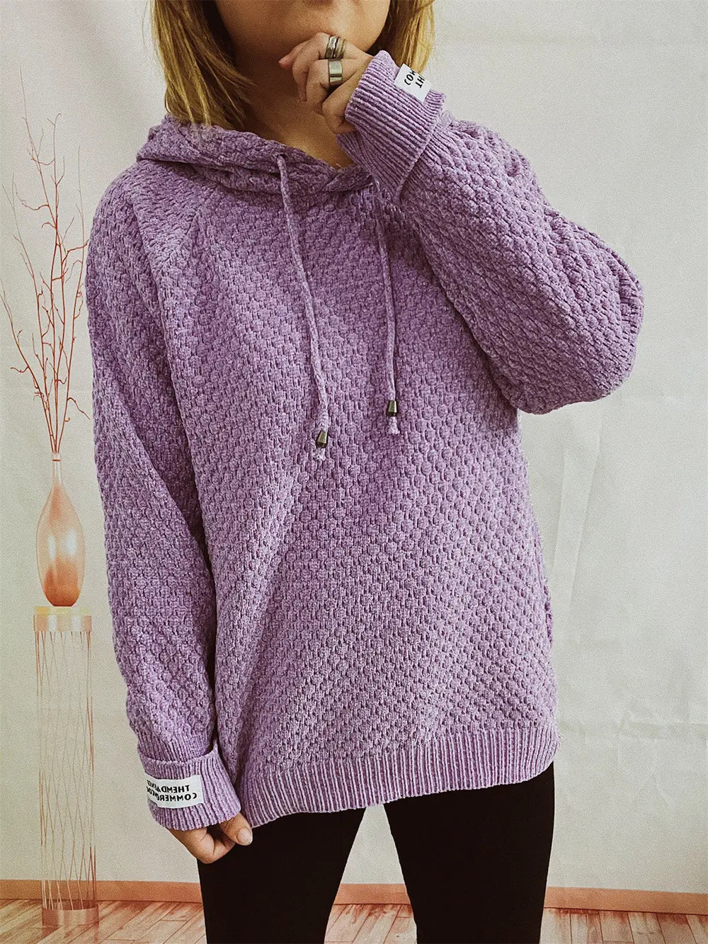 Fable Delacroix — Drawstring Long Sleeve Hooded Sweater, alternate view 9