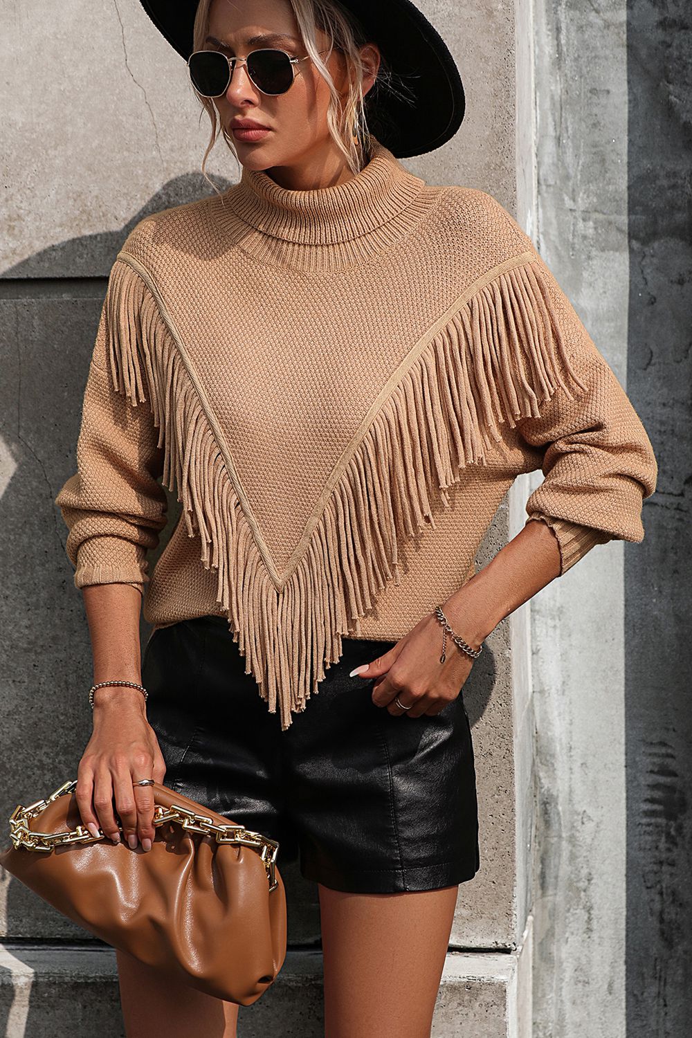 Perrin Valmont — Turtle Neck Tassel Front Long Sleeve Pullover Sweater, alternate view 10