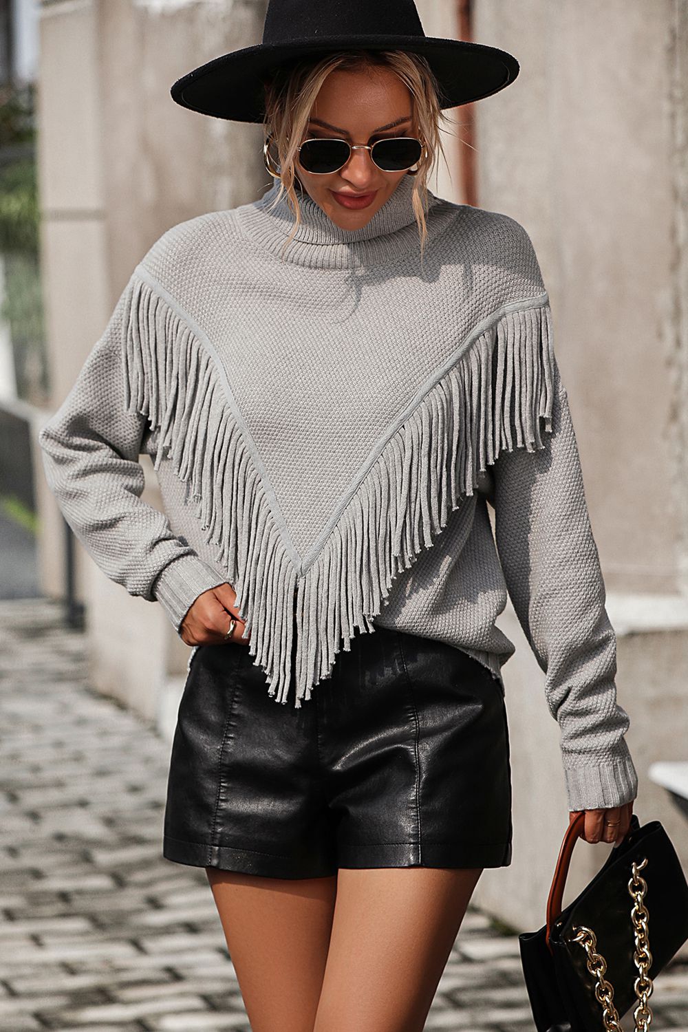 Perrin Valmont — Turtle Neck Tassel Front Long Sleeve Pullover Sweater, alternate view 16
