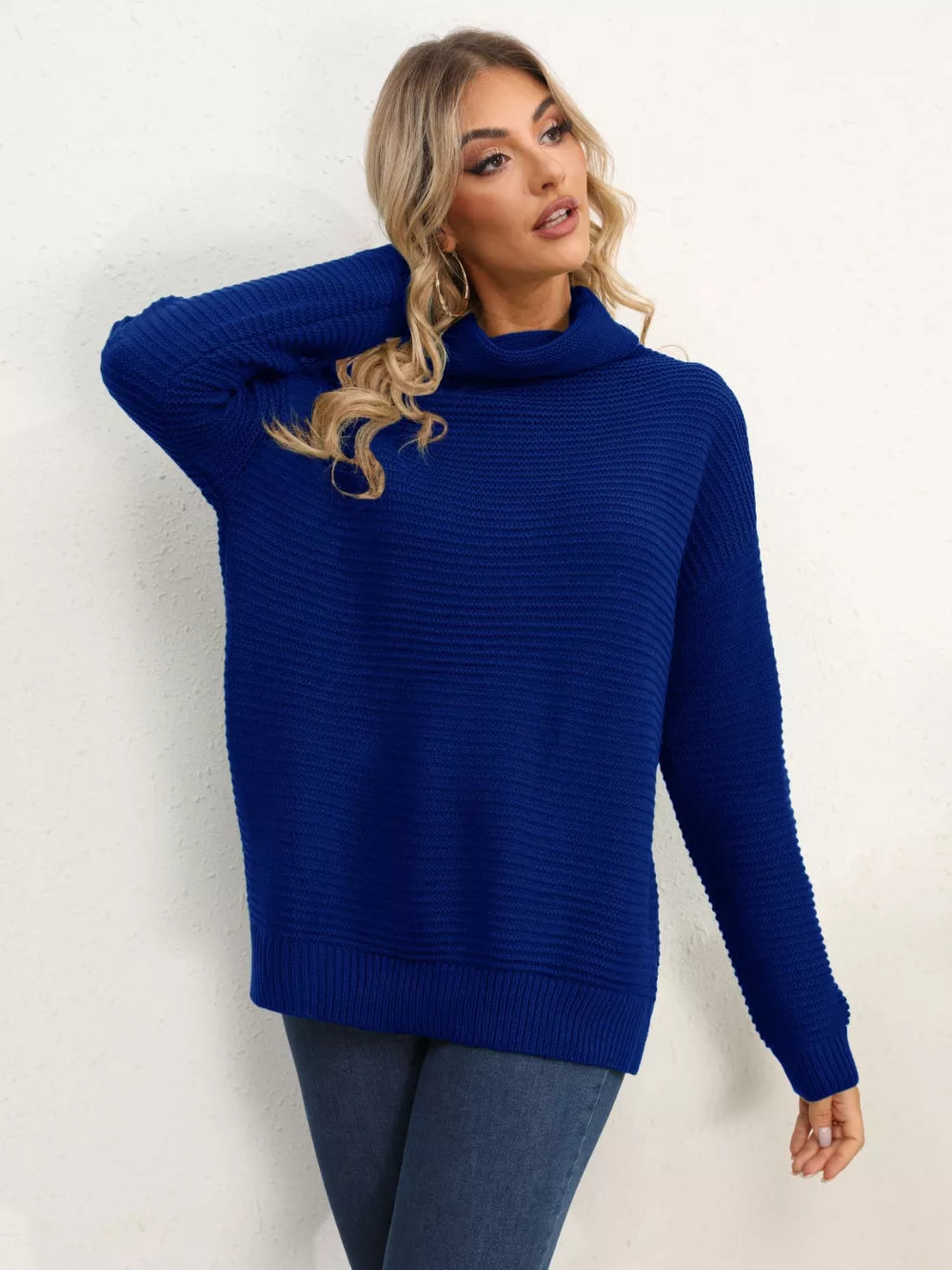 Monroe Fontaine — Slit Turtleneck Dropped Shoulder Sweater, alternate view 29