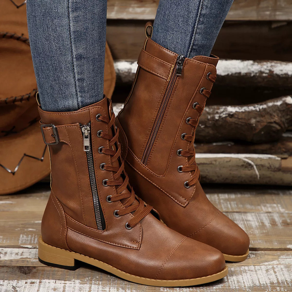 Zephyr Rosetti — Round Toe Block Heels Boots Fashion Footwear, alternate view 4