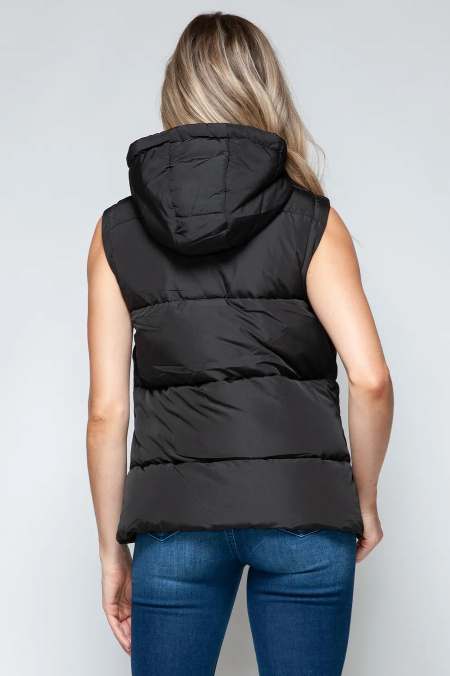 Marlowe Rosetti — Snobbish Snap and Zip Closure Hooded Vest Midnight/Black Coat or Jacket, alternate view 2
