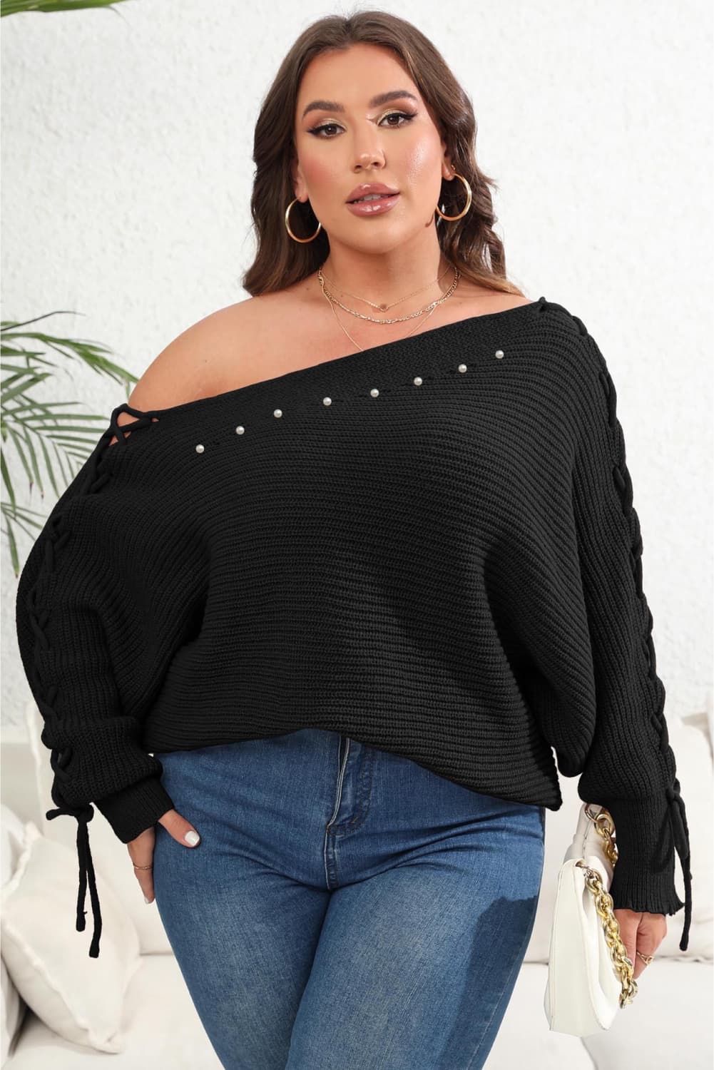 Bellamy Moreau — Plus Size One Shoulder Beaded Sweater, alternate view 6