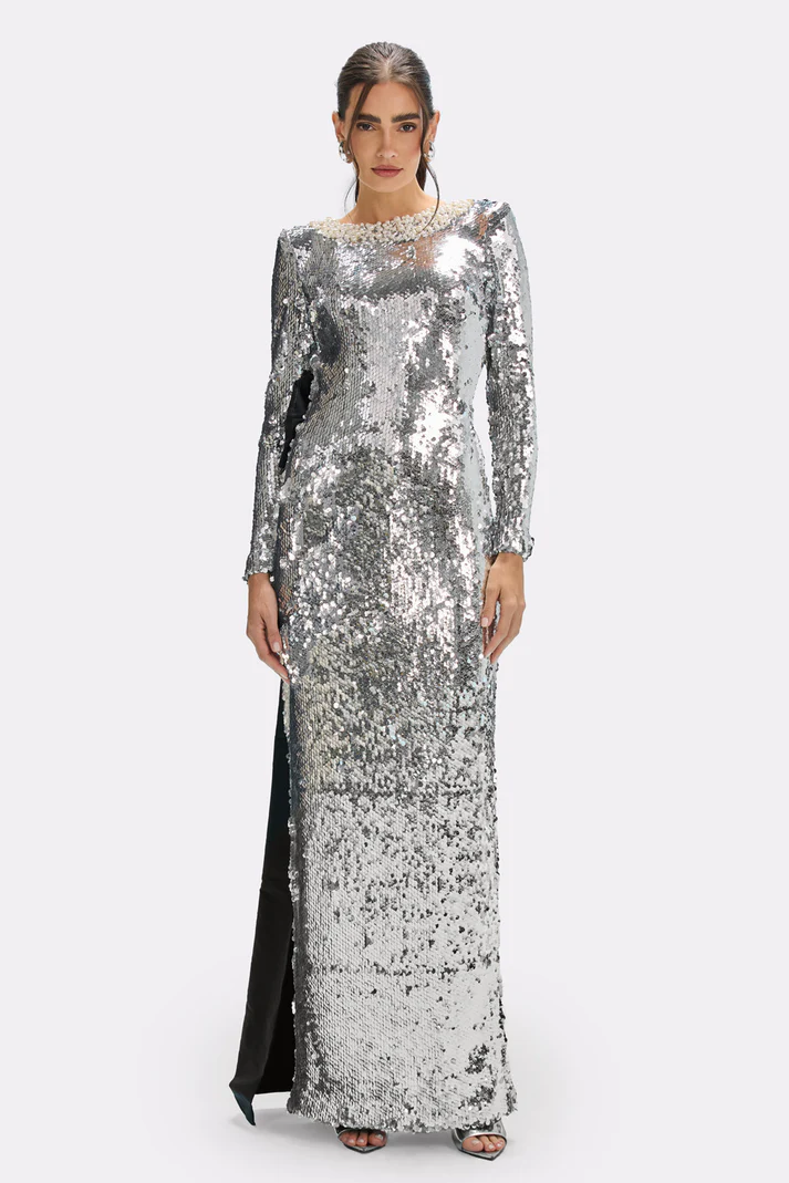 Bowknot Pearl Sequined Maxi Dress