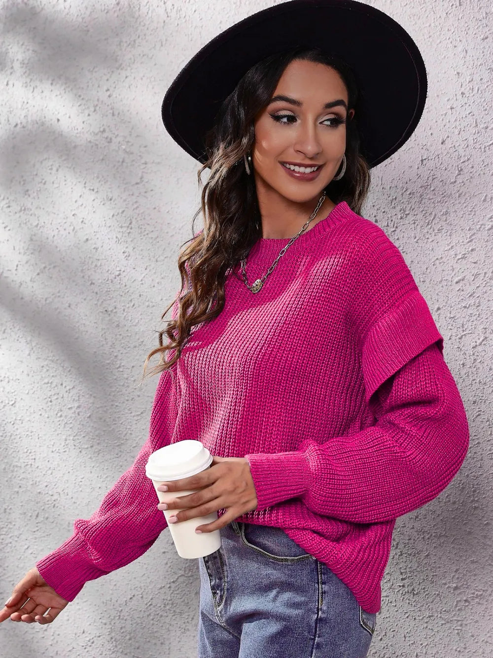 Harbor Bellamy — Ruffled Round Neck Dropped Shoulder Sweater, alternate view 9