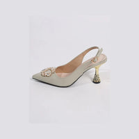 Vale Sorrento — Pearl Detail Point Toe Slingback Pumps Beige Fashion Footwear, alternate view 4