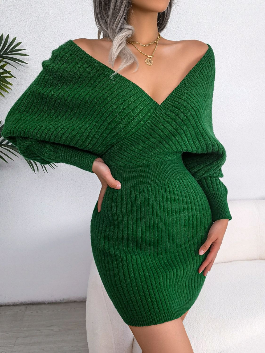 Bellamy Rousseau — Rib-Knit Dolman Sleeve Sweater Dress, alternate view 12