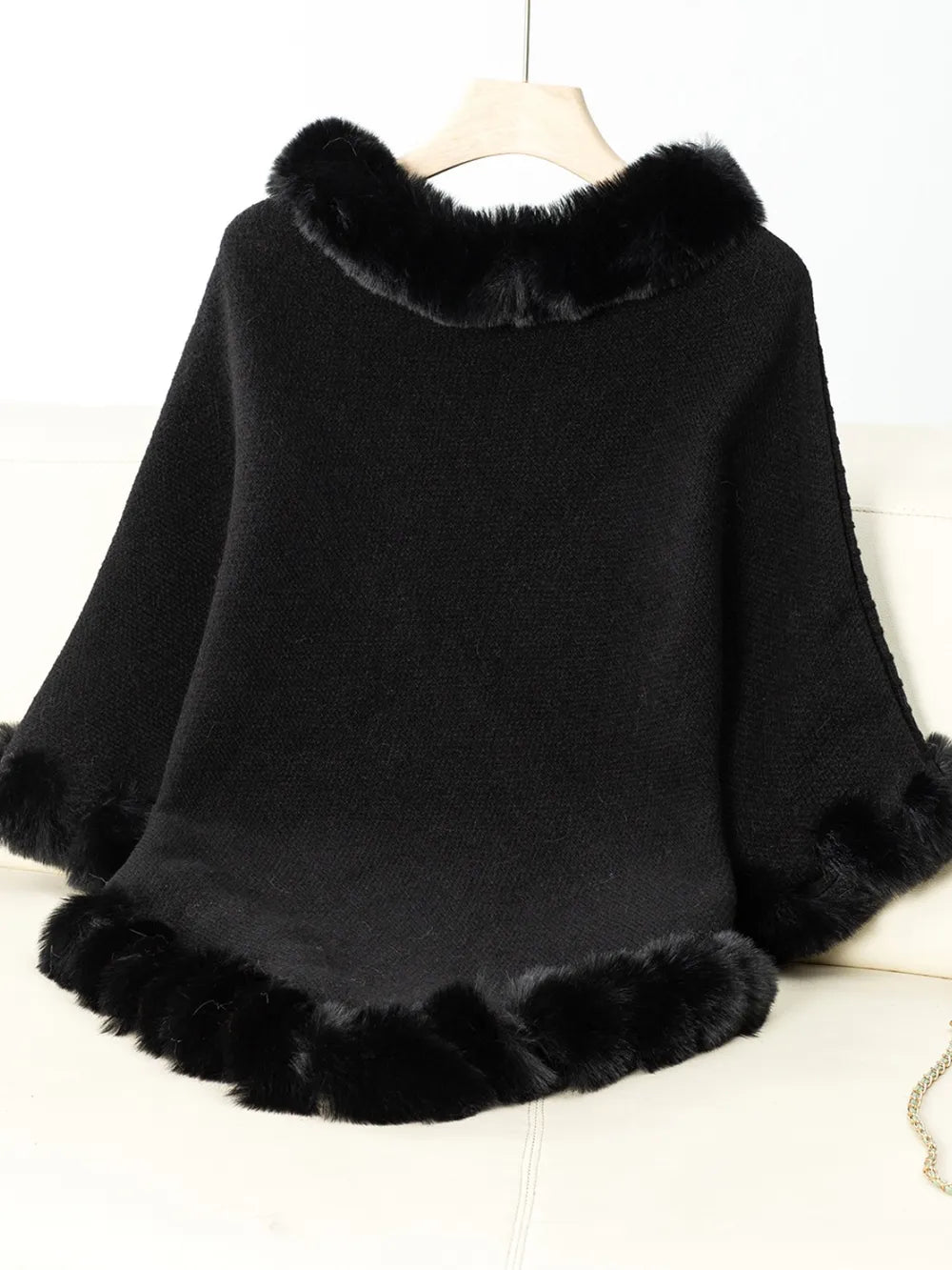 Reese Versailles — Fuzzy Trim Texture Three-Quarter Sleeve Poncho, alternate view 17