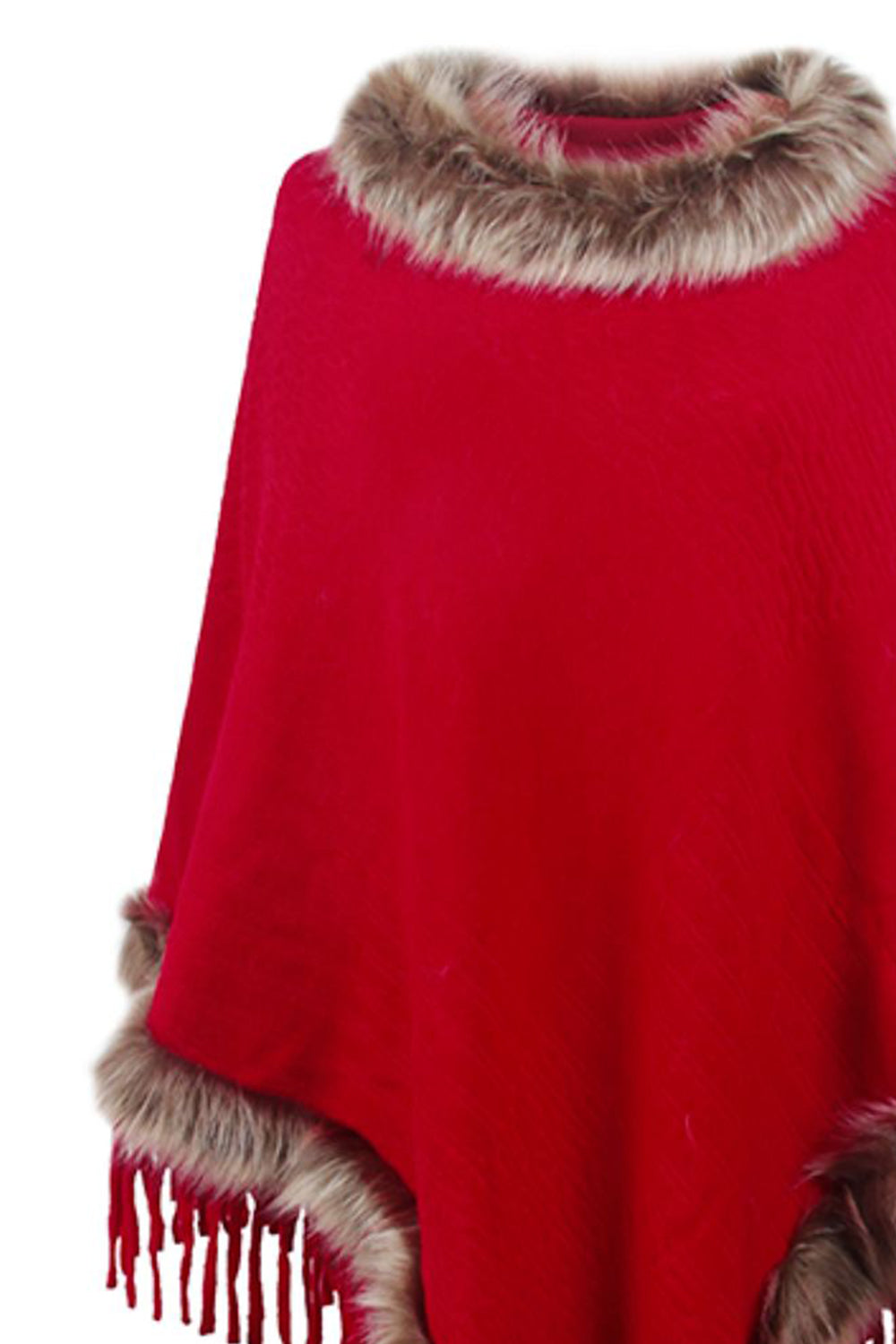 Ciel Versailles — Faux Fur Trim Fringed Poncho, alternate view 6