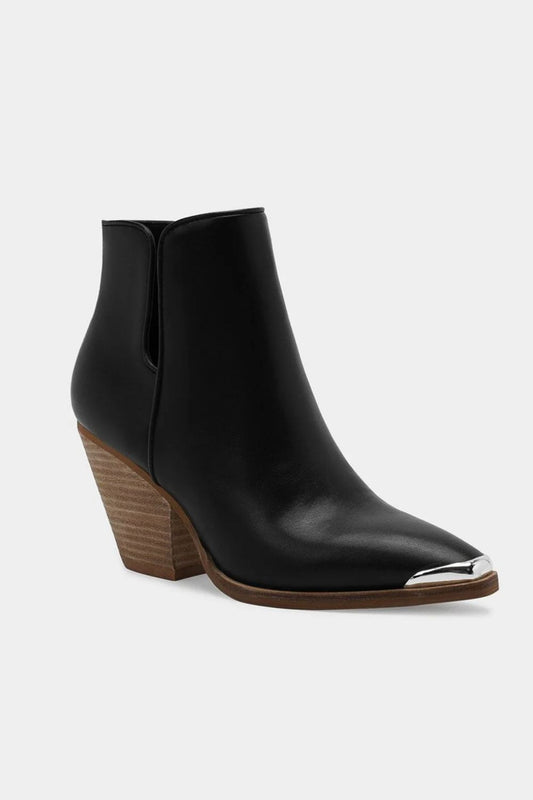 Beast Fashion Pointed Metal-Tip Toe Block Heel Ankle Boots - Opulent Empire