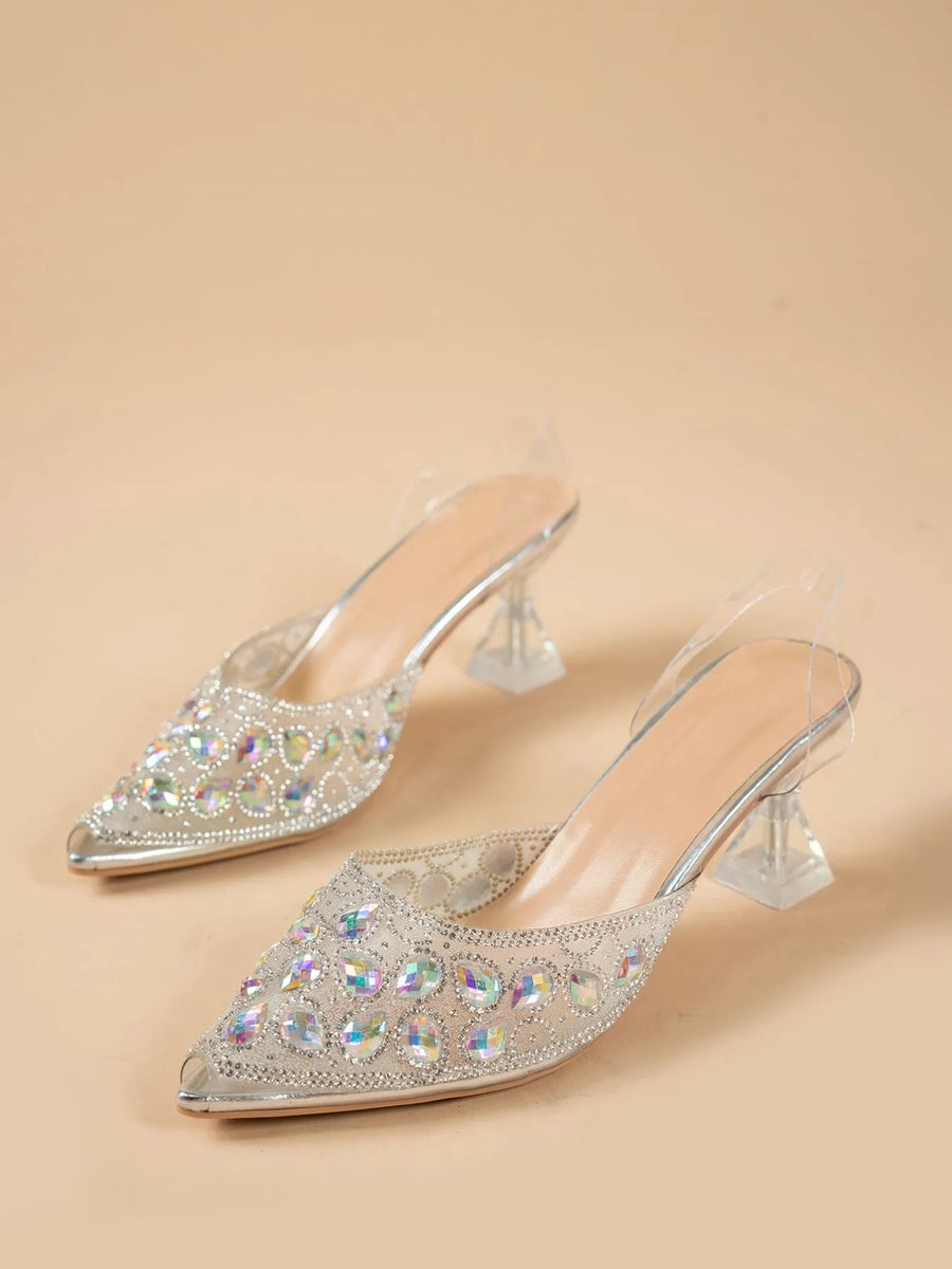 Cove Bellini — Rhinestone Point Toe Flare Heel Sandals