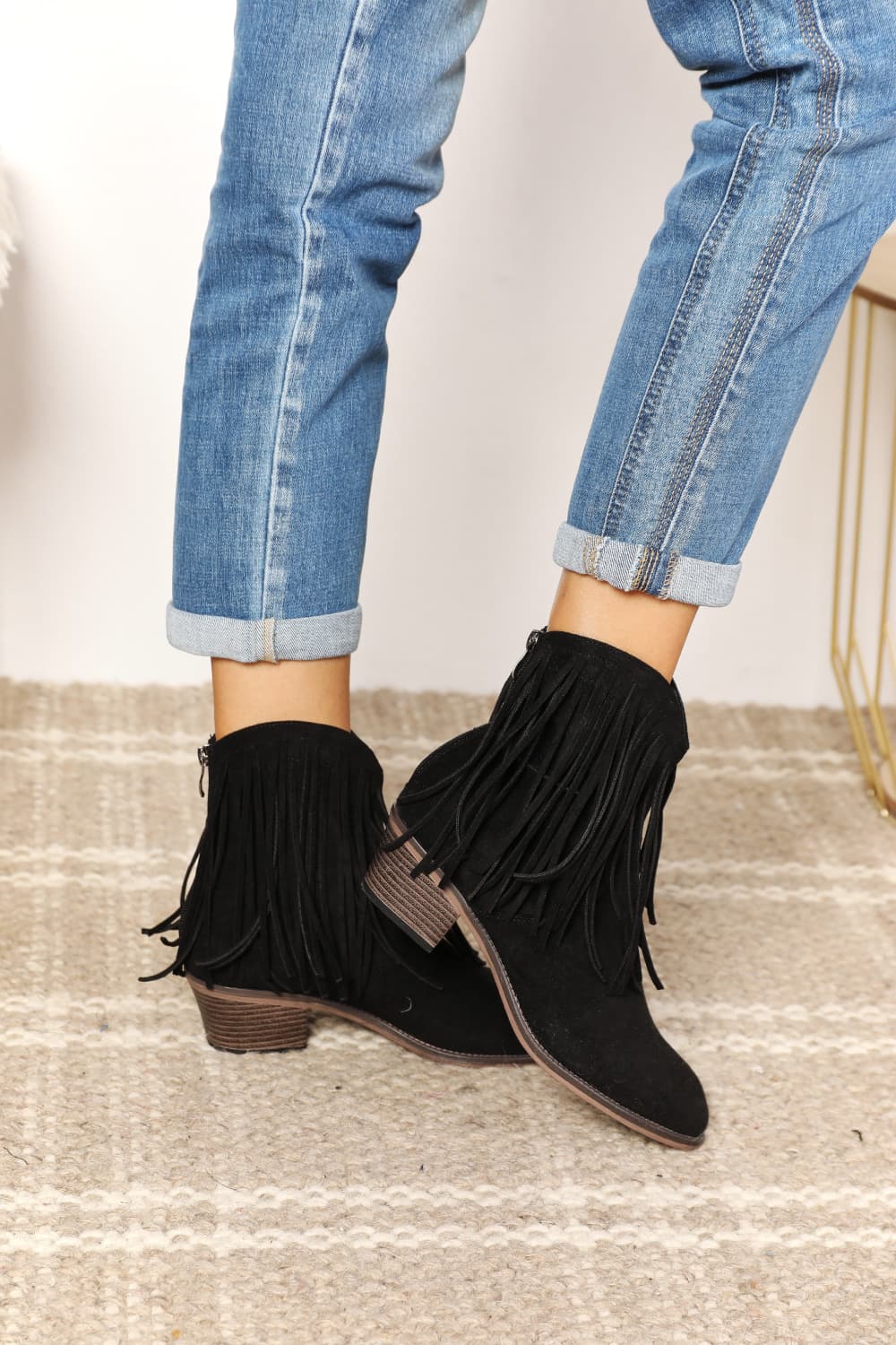 Inez Montclair — Legend Women's Fringe Cowboy Western Ankle Boots Black Women's Fashion Footwear, alternate view 4