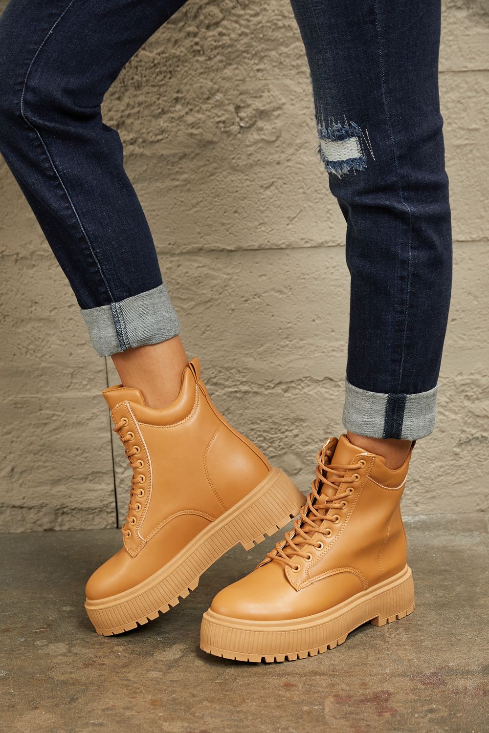 Hollis Saint-Clair — East Lion Corp Platform Combat Boots Caramel Fashion Footwear, alternate view 4
