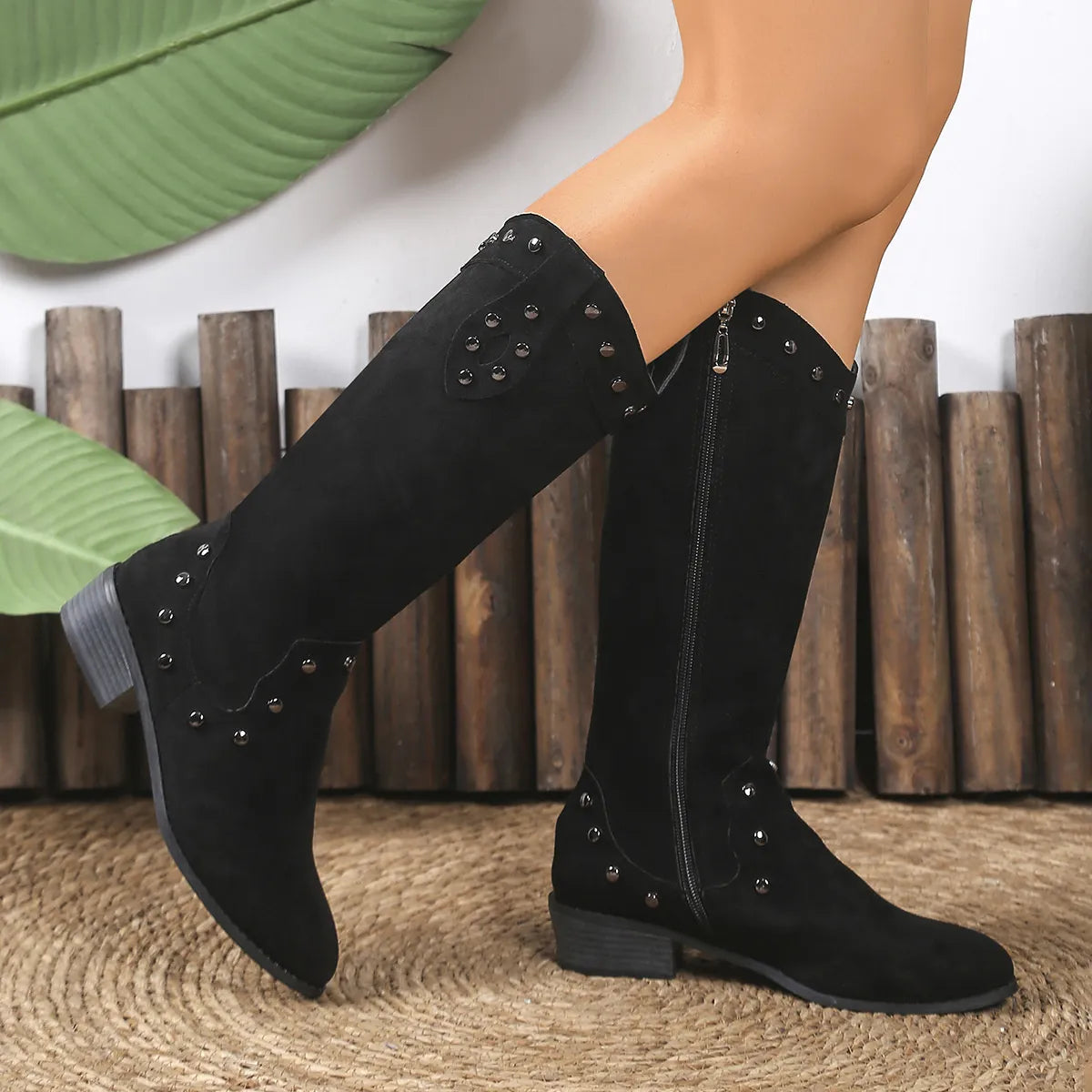 Sage Marino — Studded Mid-Calf Boots with Side Zipper Closure Fashion Footwear, alternate view 4