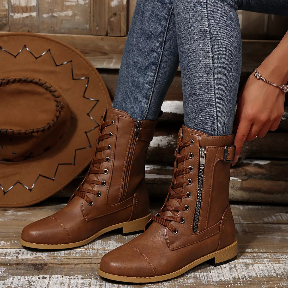 Zephyr Rosetti — Round Toe Block Heels Boots Fashion Footwear, alternate view 5