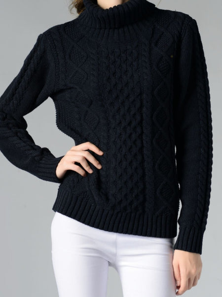 Cable-Knit Turtleneck Long Sleeve Sweater