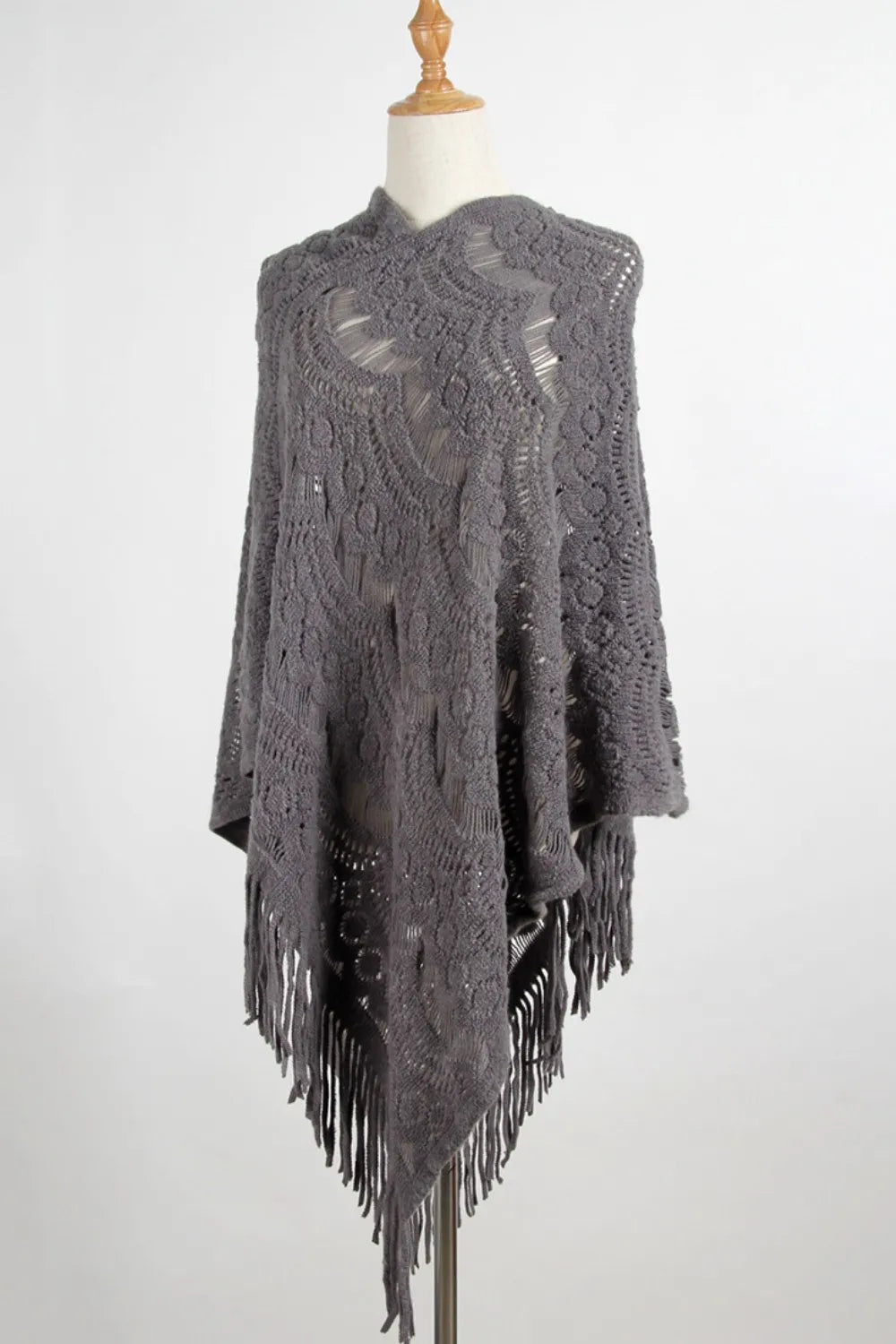 Lake Versailles — Fringe Openwork Surplice Cape Sleeve Poncho, alternate view 2
