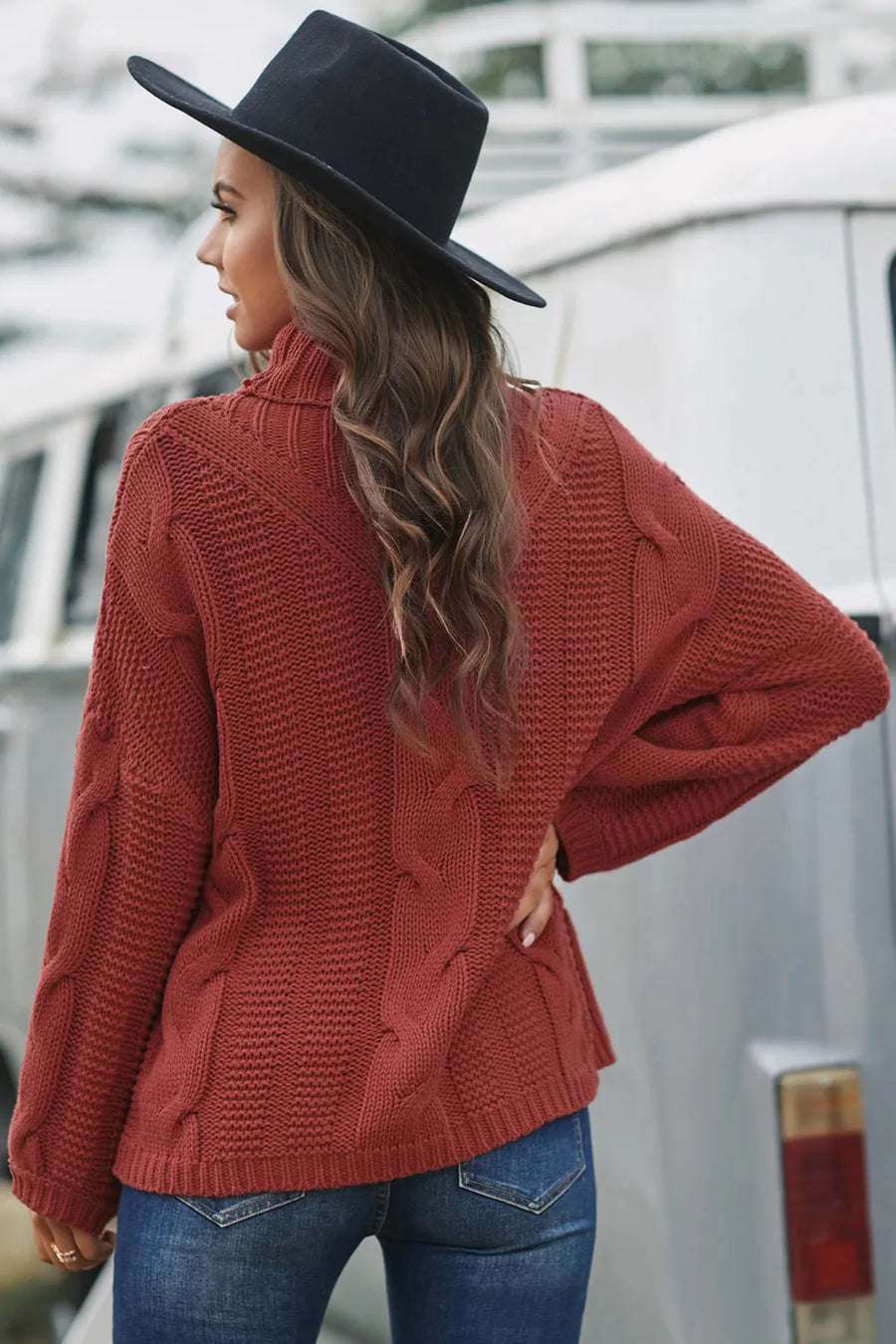 Ellis Valmont — Cable-Knit Turtleneck Dropped Shoulder Sweater, alternate view 2