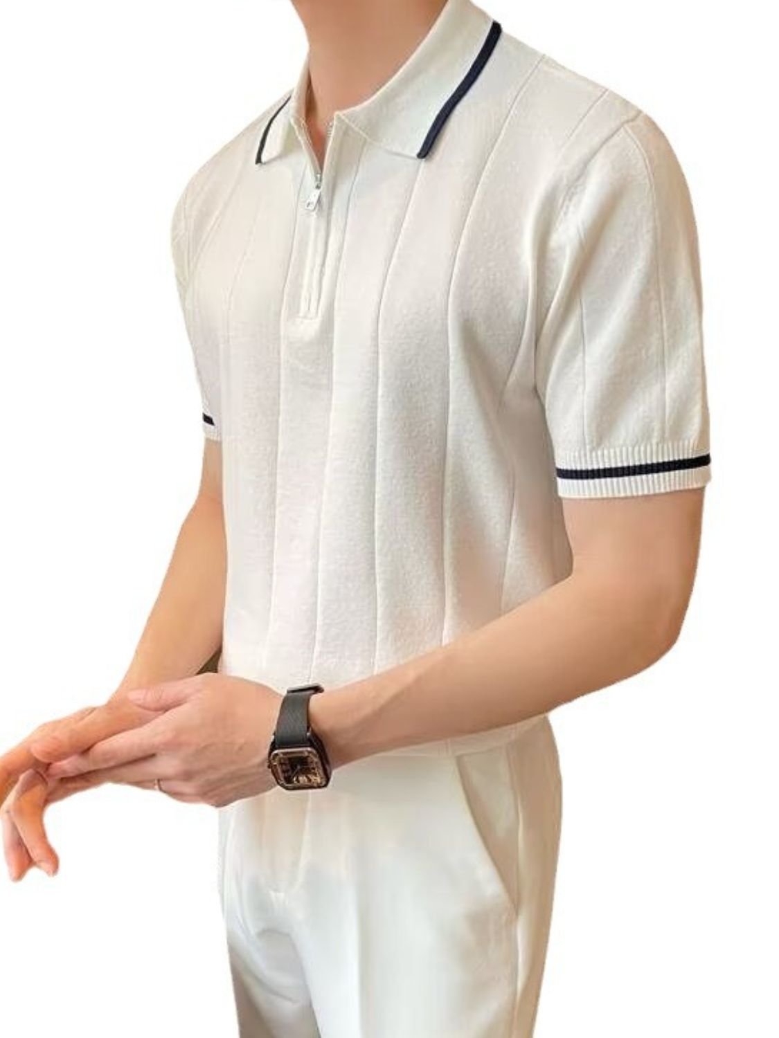 Julian Beaumont — Men's Plus Size Quarter Zip Short Sleeve Polo Men's Tailored Shorts, alternate view 5