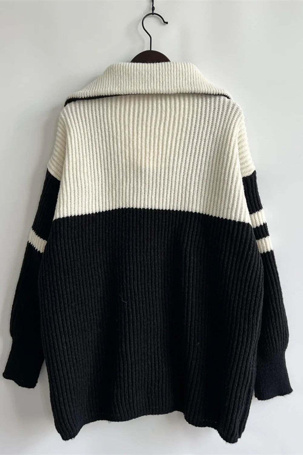 Reese Valmont — Quarter Zip Striped Dropped Shoulder Sweater, alternate view 8