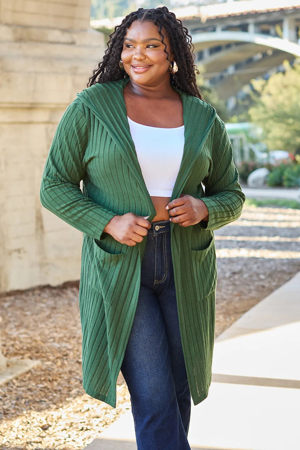 Paris Valmont — Basic Bae Full Size Hooded Sweater Cardigan, alternate view 25
