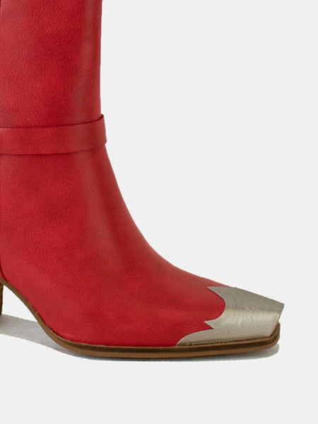 Beast Fashion Faux Leather Metal Toe Ankle Boots - Opulent Empire