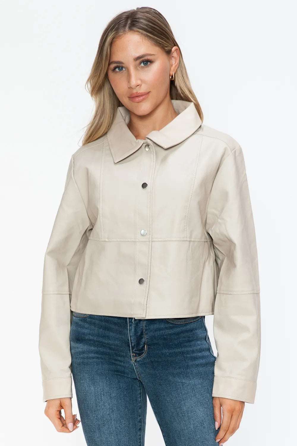 Ellis Rosetti — Snobbish Snap Down Long Sleeve PU Leather Jacket