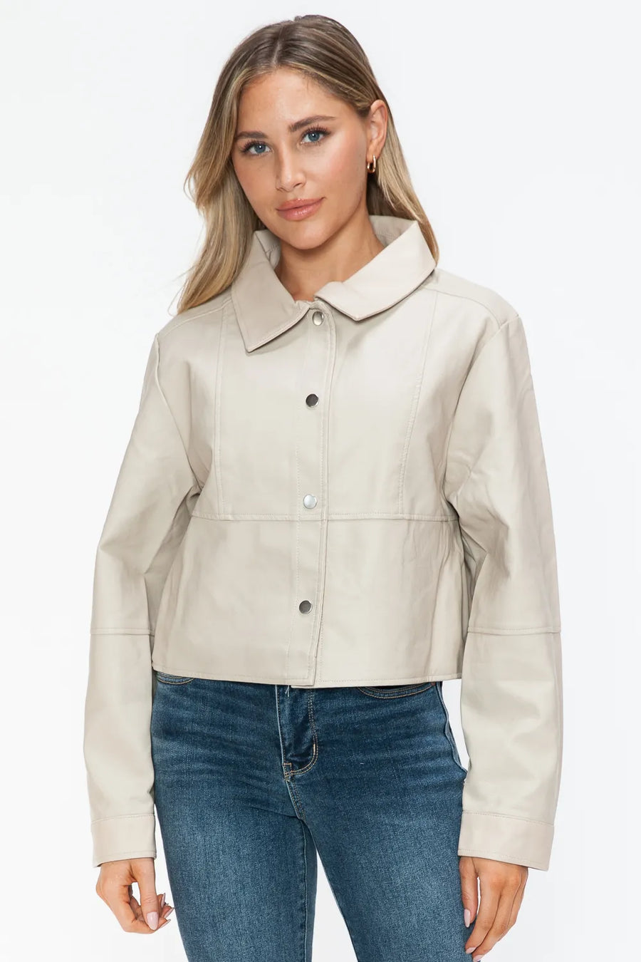 Ellis Rosetti — Snobbish Snap Down Long Sleeve PU Leather Jacket