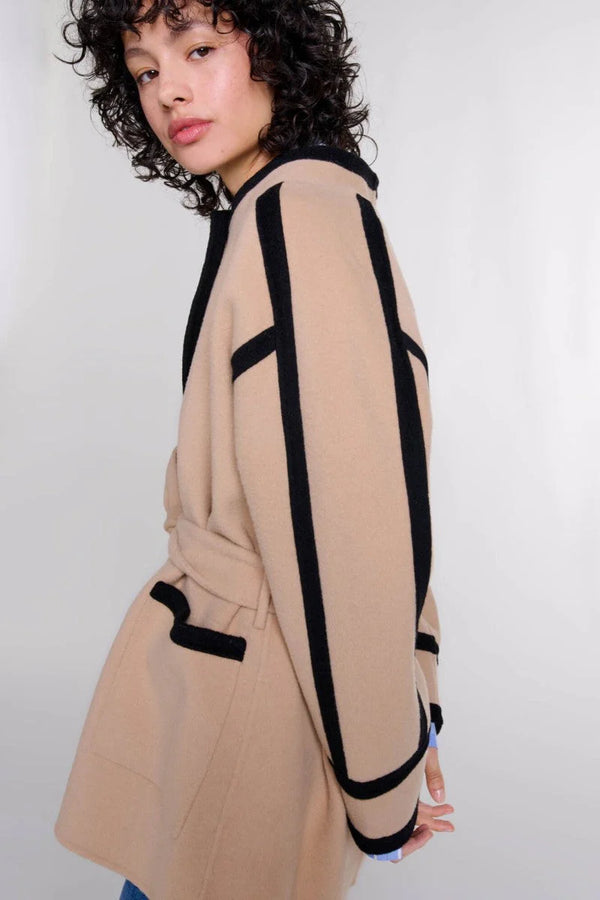 Lucinda™ | Contrast-Trim Wool Belted Coat