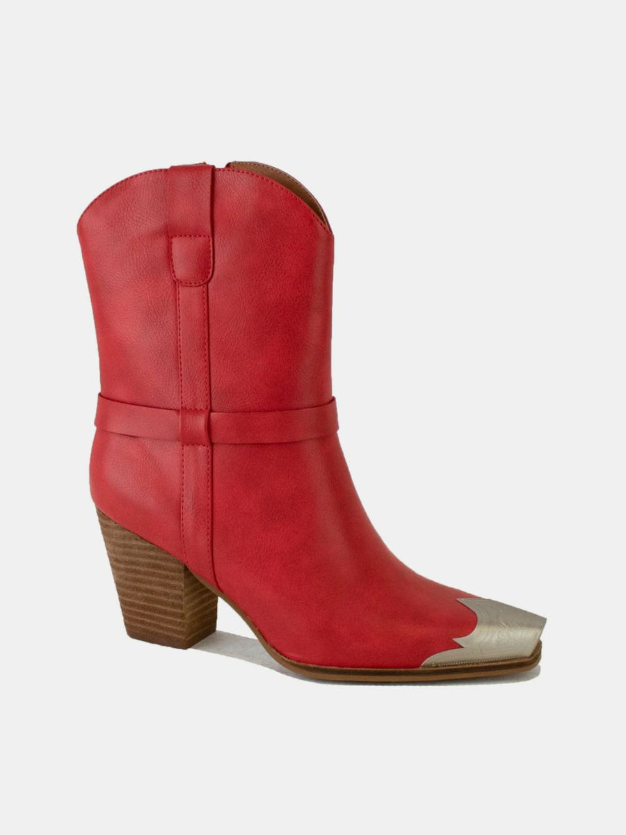 Beast Fashion Faux Leather Metal Toe Ankle Boots - Opulent Empire