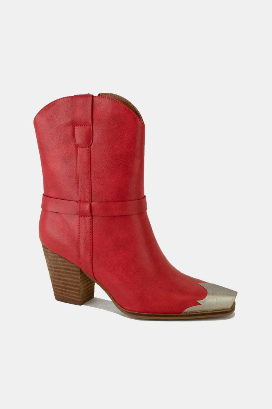 Noa Beaumont — Beast Fashion Faux Leather Metal Toe Ankle Boots Red Fashion Footwear, alternate view 2