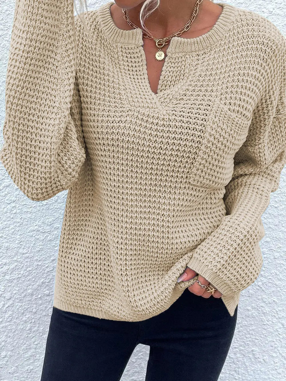 Indigo Rousseau — Notched Long Sleeve Sweater, alternate view 9