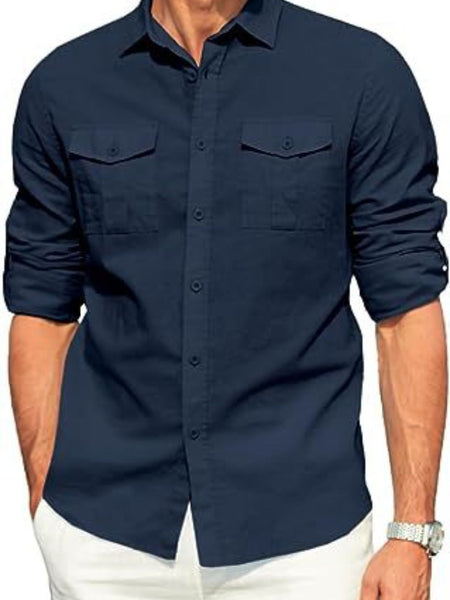 Men's Plus Size Button Down Collared Neck Long Sleeve Shirt - Opulent Empire