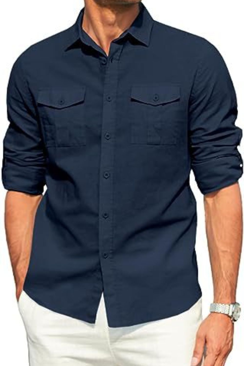 Beaumont — Men's Plus Size Button Down Collared Neck Long Sleeve Shirt, alternate view 10