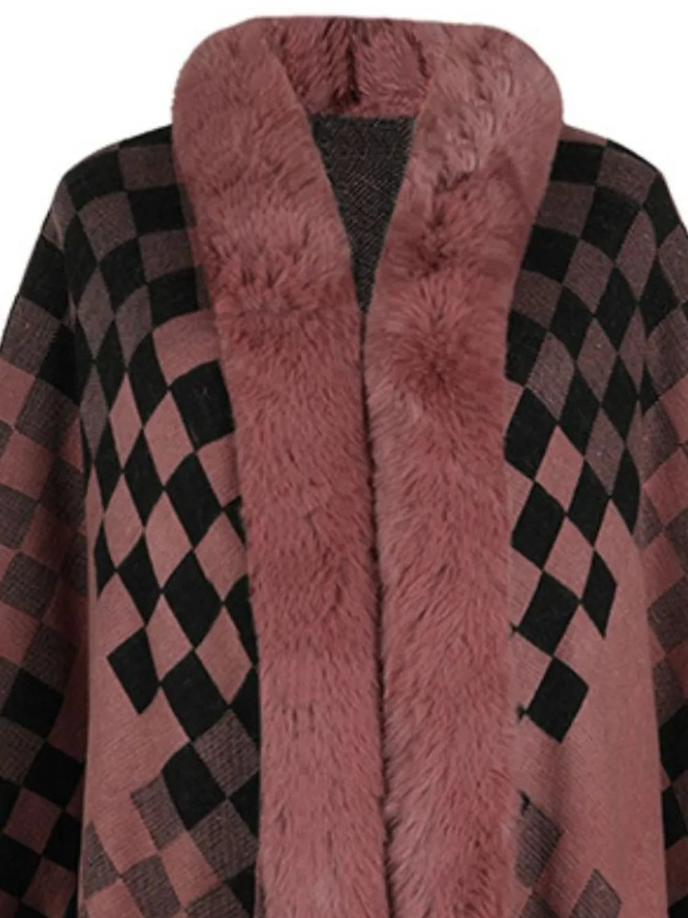 Ivory Versailles — Fuzzy Checkered Long Sleeve Poncho, alternate view 9