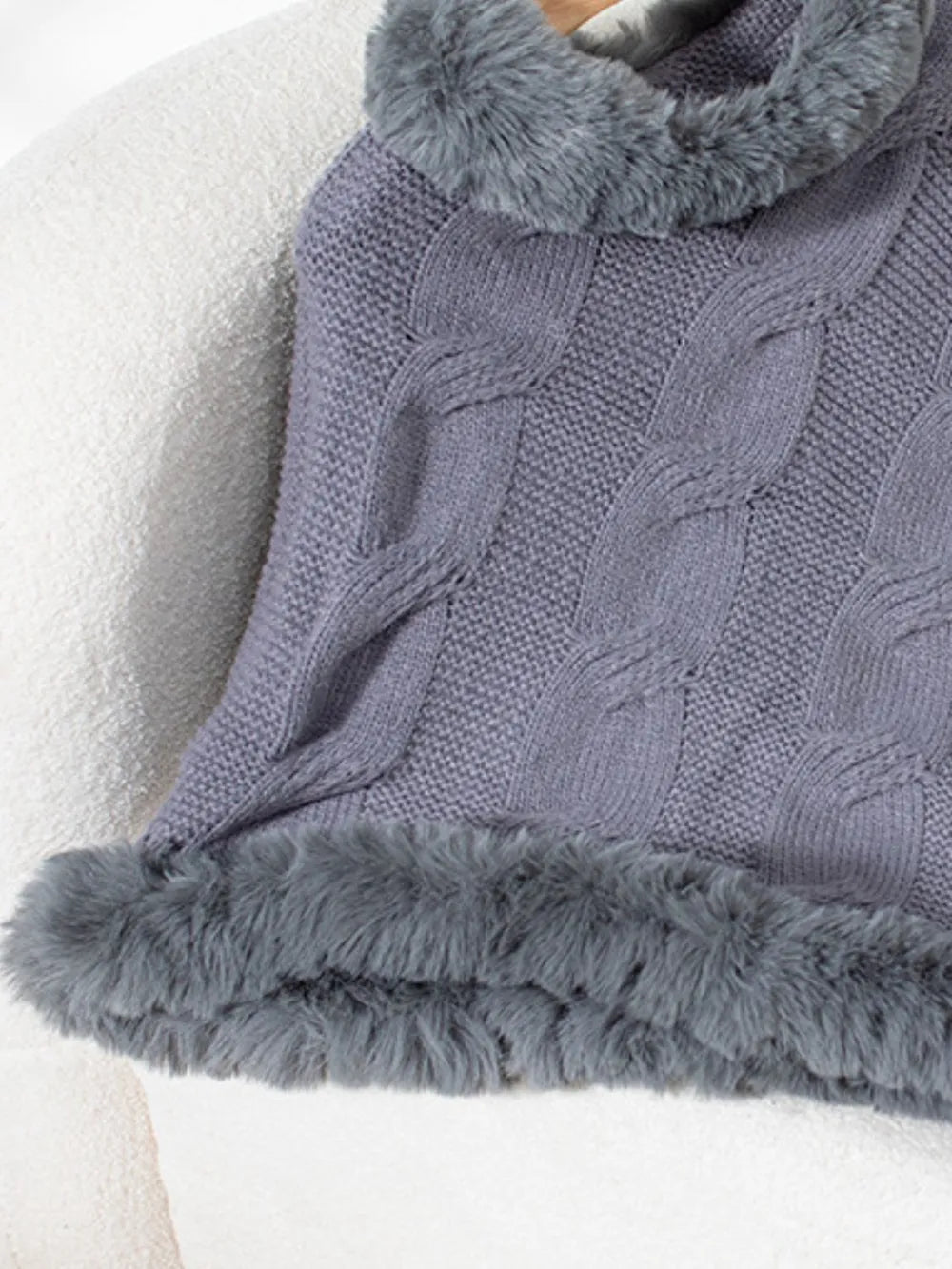 Cove Versailles — Fuzzy Hem Cable-Knit Poncho, alternate view 17