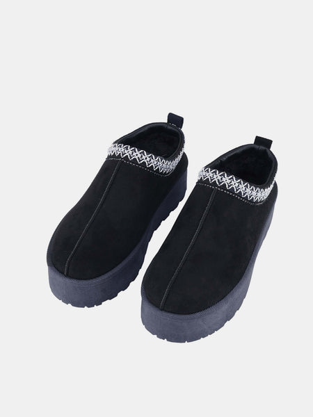 Weeboo Platform Embroidered Trim Slip-On Boots - Opulent Empire