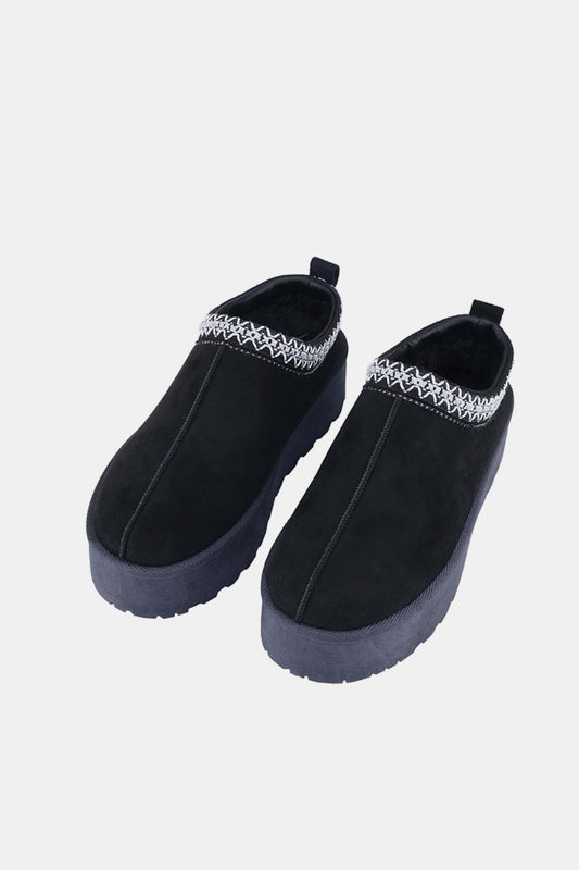 Weeboo Platform Embroidered Trim Slip-On Boots - Opulent Empire
