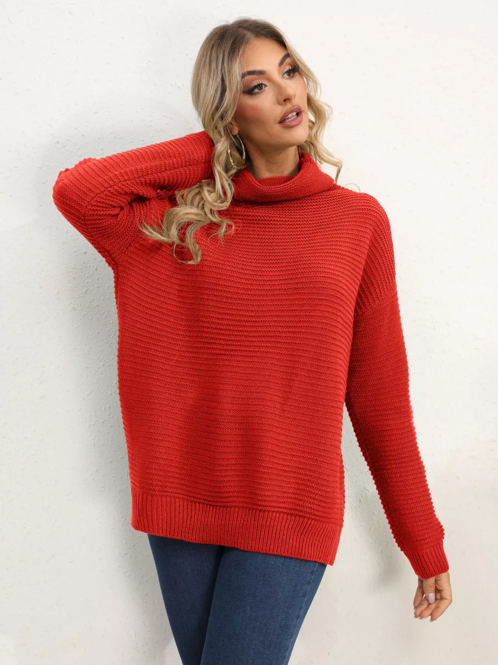 Monroe Fontaine — Slit Turtleneck Dropped Shoulder Sweater, alternate view 11