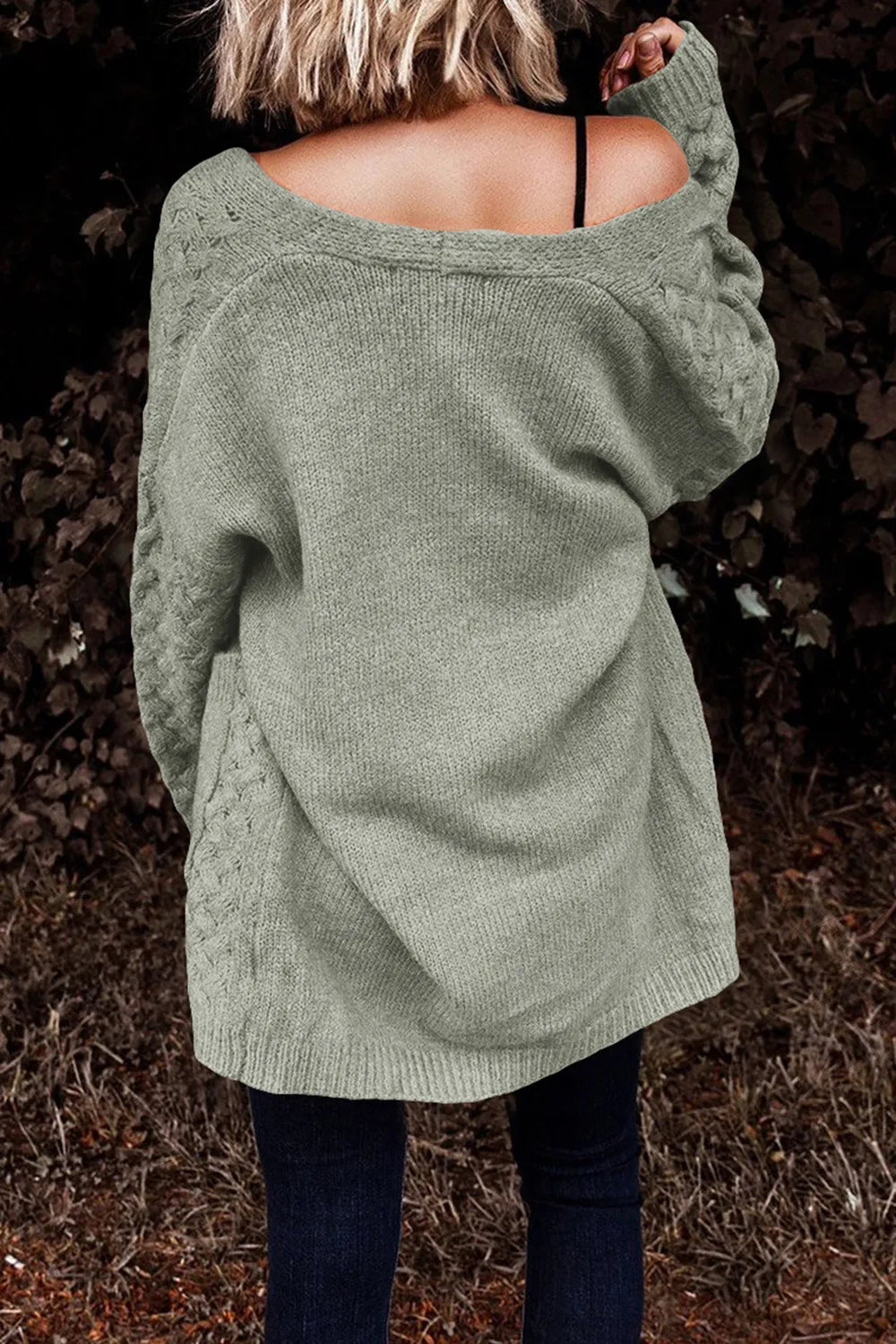 Perrin Delacroix — Open Front Dropped Shoulder Cardigan with Pockets, alternate view 27