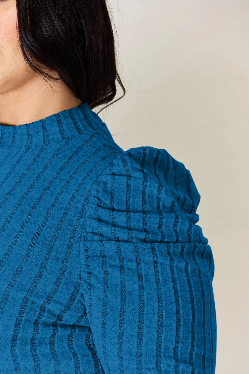 Ciel Delacroix — Basic Bae Full Size Ribbed Mock Neck Puff Sleeve T-Shirt, alternate view 15